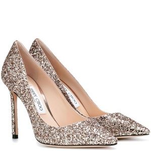 Jimmy Choo Romy Ballet Pink Gold Pumps 85 Glitter